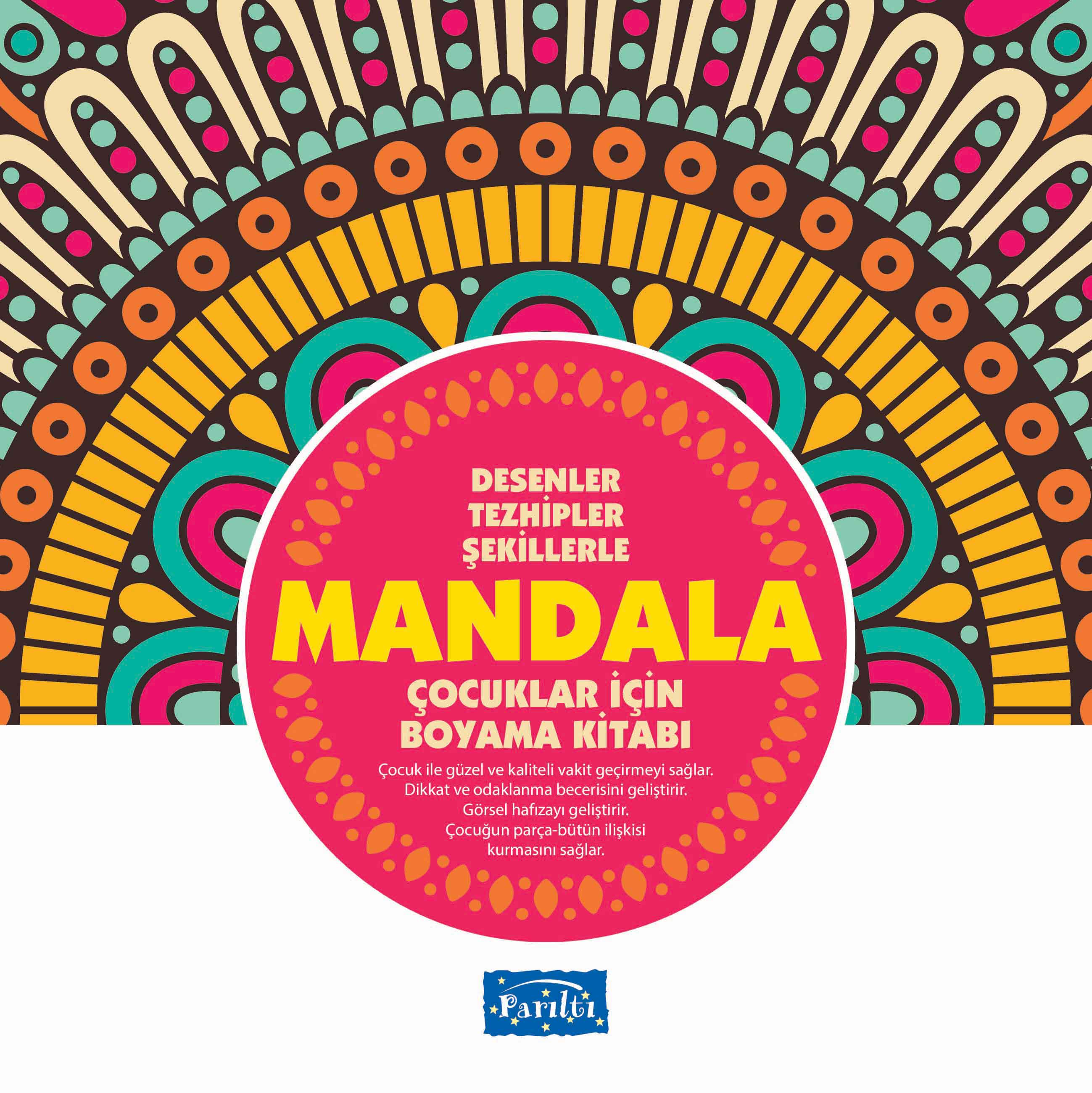Desenler Tezhipler Şekillerle Mandala - Pembe Kitap - Çocuklar İçin Boyama Kitabı